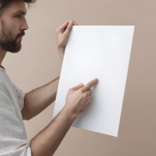 Hand holding a sheet of paper in hand.. AI generated image, ai