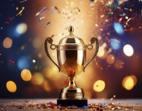 Concept of celebration and achievement. Goal achievement concept.. Winner champion trophy cup, AI