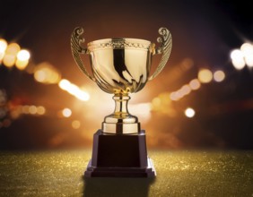 Concept of celebration and achievement. Goal achievement concept.. Winner champion trophy cup, AI