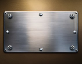 Metal plaque with a brush texture and screws. Shiny brushed metal plate with screws, AI generated