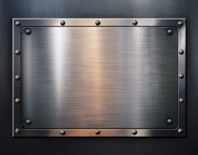 Metal plaque with a brush texture and screws. Shiny brushed metal plate with screws, AI generated