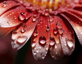 Macro photograph showcasing intricate water droplets on a colorful flower petal, emphasizing