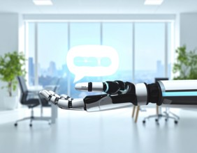 Futuristic AI chatbot hologram symbolizing digital communication, smart assistance, and innovative