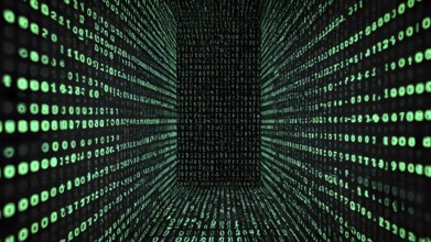 Digital matrix movie screen poster featuring green falling code and futuristic cyberpunk design for