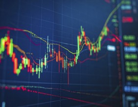 Stock market graph with glowing red and green lines, symbolizing investment strategies, financial