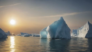 Melting iceberg in sea art print, symbolic wall decor reflecting climate change, nature's