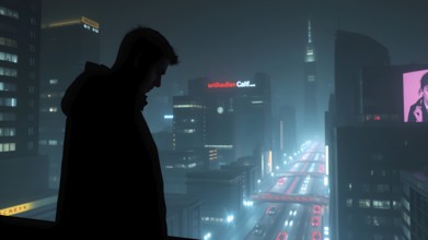 Celebrate ambition with man silhouette cityscape art, a motivational poster symbolizing dreams,