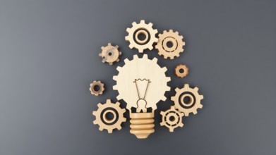 Light bulb with gears concept poster symbolizing creativity, invention, innovation, mechanical