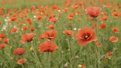 Poppy field wall art print featuring a blooming landscape, celebrating natural beauty, harmony, and