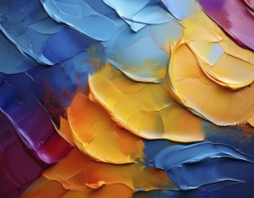 Vibrant rainbow brush strokes create abstract artistic background, blending vivid hues into modern