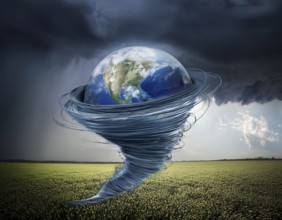 Tornado concept image showing powerful funnel cloud, symbolizing destructive natural forces,