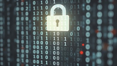 Abstract cyber security image symbolizing data protection, online safety, encryption, and network