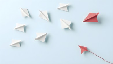 Colorful paper planes arranged in organized pattern, symbolizing creativity, playfulness,