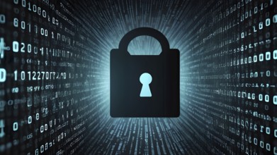 Abstract cyber security image symbolizing data protection, online safety, encryption, and network