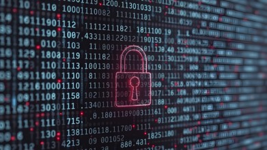 Abstract cyber security image symbolizing data protection, online safety, encryption, and network