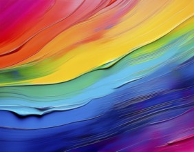 Vibrant rainbow brush strokes create abstract artistic background, blending vivid hues into modern