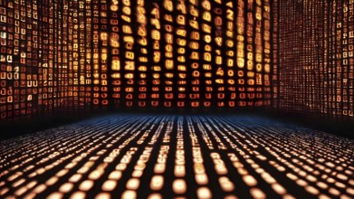 Digital matrix movie screen poster featuring green falling code and futuristic cyberpunk design for