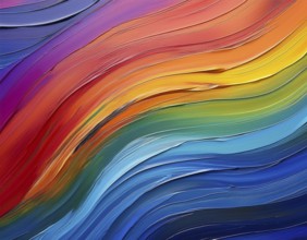 Vibrant rainbow brush strokes create abstract artistic background, blending vivid hues into modern