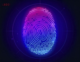 Glowing digital fingerprint wall art symbolizing cybersecurity, identity protection, and futuristic