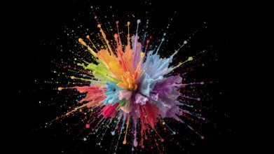 Color dust explosion poster bursting with vibrant energy, abstract powder splash, festival
