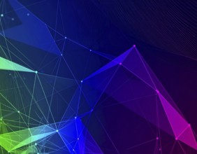 Abstract technology network wall art with glowing multi-color lines and nodes, futuristic digital