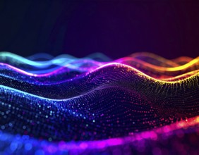 Abstract technology network wall art with glowing multi-color lines and nodes, futuristic digital