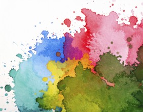 Watercolor splash art on white background, modern abstract poster for stylish décor, creativity,
