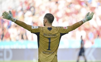 Goalkeeper Oliver Baumann TSG 1899 Hoffenheim (01) Gesture Gesture from behind Soccer Bundesliga,