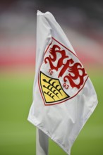 Corner flag with crest, logo, VfB Stuttgart, Football Bundesliga, MHPArena, MHP Arena Stuttgart,