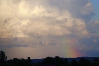 Cloudy sky, rainbow, summer, Germany
