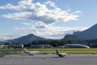 Parked aircraft at Salzburg Airport, Austria