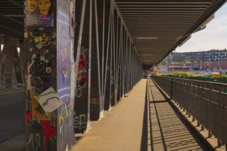 View along the footpath of the Oberhafenbrücke, Hamburg, Germany