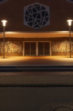 Night shot of the main entrance to the parish church of St Peter and Paul, Neustadt am Rübenberge,