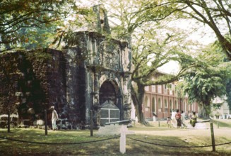 Porta de Santiago, historic Portuguese gateway of A Famosa fortress, Malacca or Melaka, Malaya,