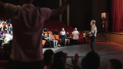 Turkish singer Coskun Sabah performs on stage at Gaziantep University as part of the Türkiye Kültür
