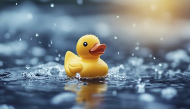 Rubber Duck Floating In Water - A Delightful Sight Of A Rubber Duck Adrift On The Water, Creating A