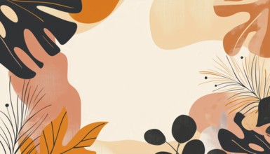 Abstract Shapes And Tropical Leaves: Creative Instagram Main Feed And Post Template With Copy Space