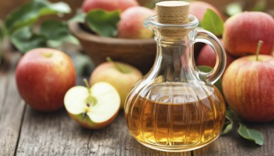 Fresh Apples And Apple Cider Vinegar In A Glass Bottle - A Perfect Combination For A Healthy