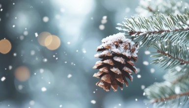 Festive Fir Branch Adorned With Pine Cone And Snowflakes For A Stunning Christmas Holiday