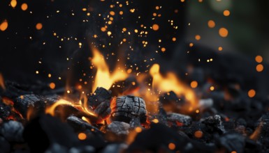 Barbecue Charcoal: Generating Hot Flames And Abstractly Defocused Sparks - Perfect For Grilling And