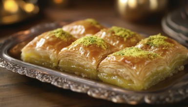 Delicious And Sweet Treat Consisting Of Layers Of Phyllo Pastry Filled With Chopped Nuts And Held