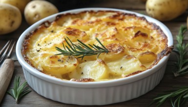 Creamy And Cheesy Potato Gratin With Rosemary: A Turkish Delight Of Baked Potatoes Topped With