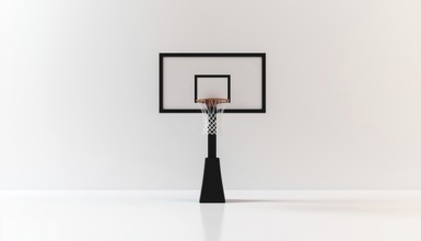 Simple Black Basketball Hoop With Net And Backboard In Front-Facing View Against White Background,