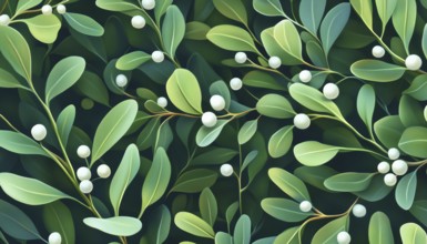 Effortless Elegance: Mistletoe Bunch Pattern Featuring Green Branches And White Berries For