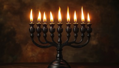Black Hanukkah Menorah: A Religious Symbol Of Judaism In Menorah Form, AI generated