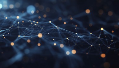 Abstract Tech Network Connection Dots: Dark With Plexus. Futuristic Scientific Wallpaper Featuring