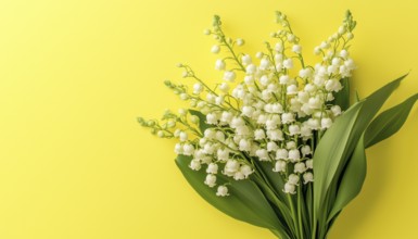 Lilies Of The Valley Bouquet: Beautiful Yellow Spring Web With Copy Space For Wedding, Birthday,
