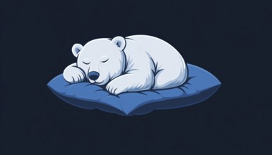 Sleepy White Polar Bear Resting On A Blue Pillow Logo Template With A Lazy And Relaxed Appearance.