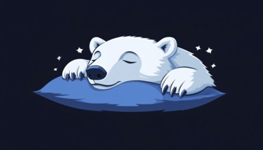 Relaxed White Polar Bear Sleeping On A Blue Pillow: Logo Template Inspired By Laziness And