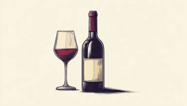 Continuous Wine Bottle And Wine Glass Design: A Seamless Composition Of A Bottle And Glass In A
